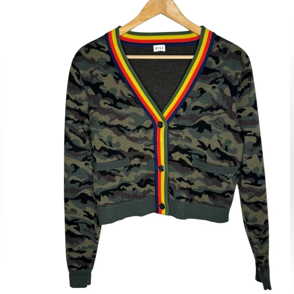 Kule The Jane Cardigan Camo Wool Blend Sweater Small